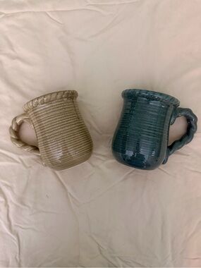 Hand Painted Exclusive Pacific Rim Ceramic Mugs - Green and Teal